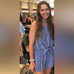 Everly Blue and Peach Striped Romper